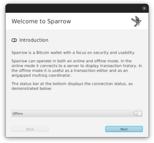 Sparrow-Wallet-Welcom-Screen