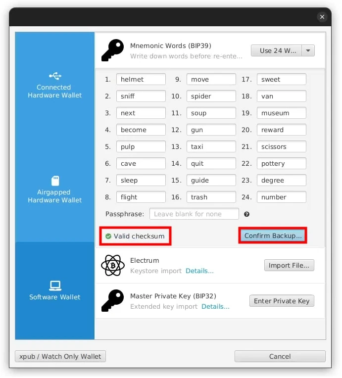 Sparrow Wallet Create Wallet 4