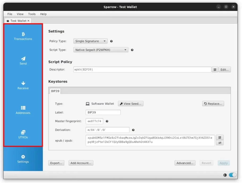 Sparrow Wallet Create Wallet 7